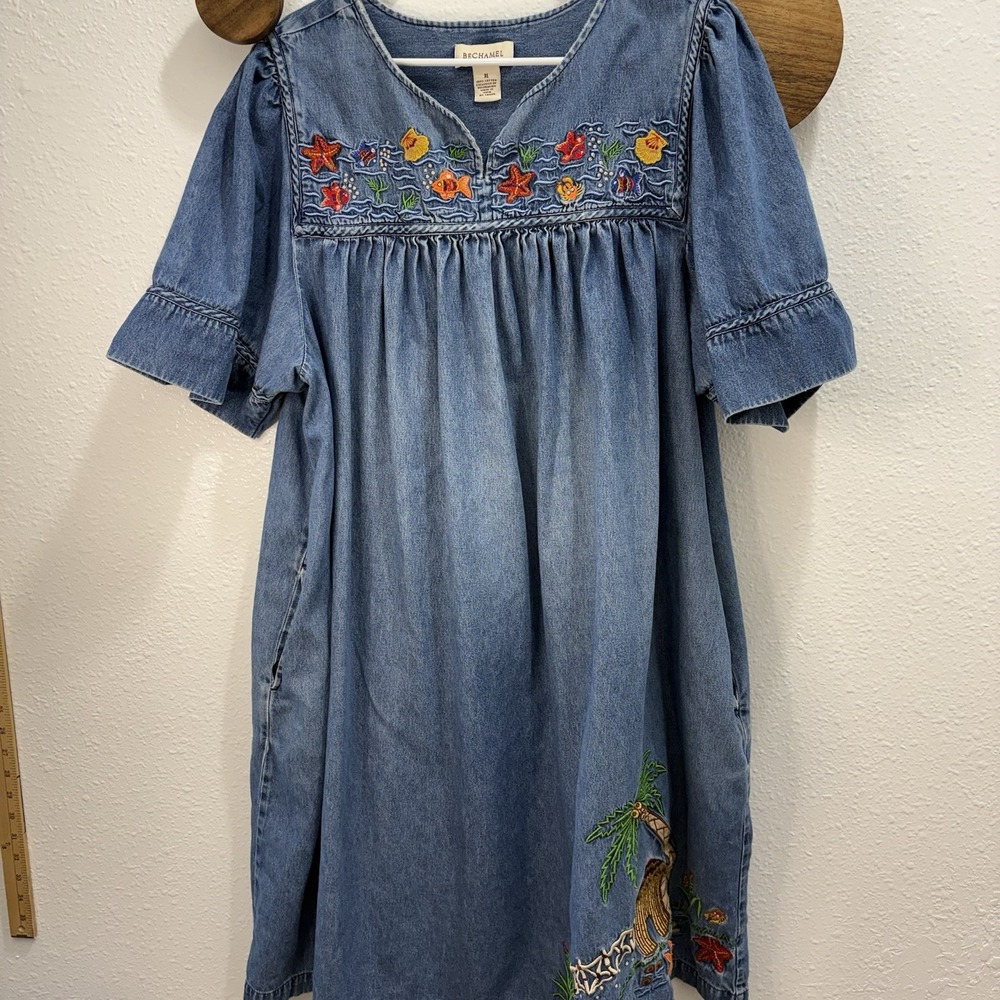 Bechamel Patio Denim House Dress Mumu Women's XL Floral Embroidered Cottagecore